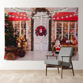 Aperturee - Xmas Tree Santa White Door Wreath Light Backdrop